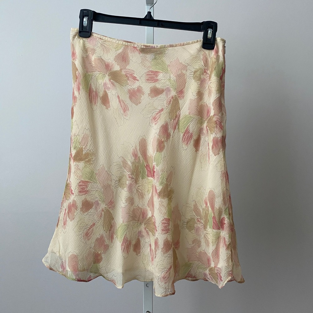 Ann Taylor Silk Boho Dainty Fairy Ethereal Floral Chiffon A-Line Skirt 4P Cream